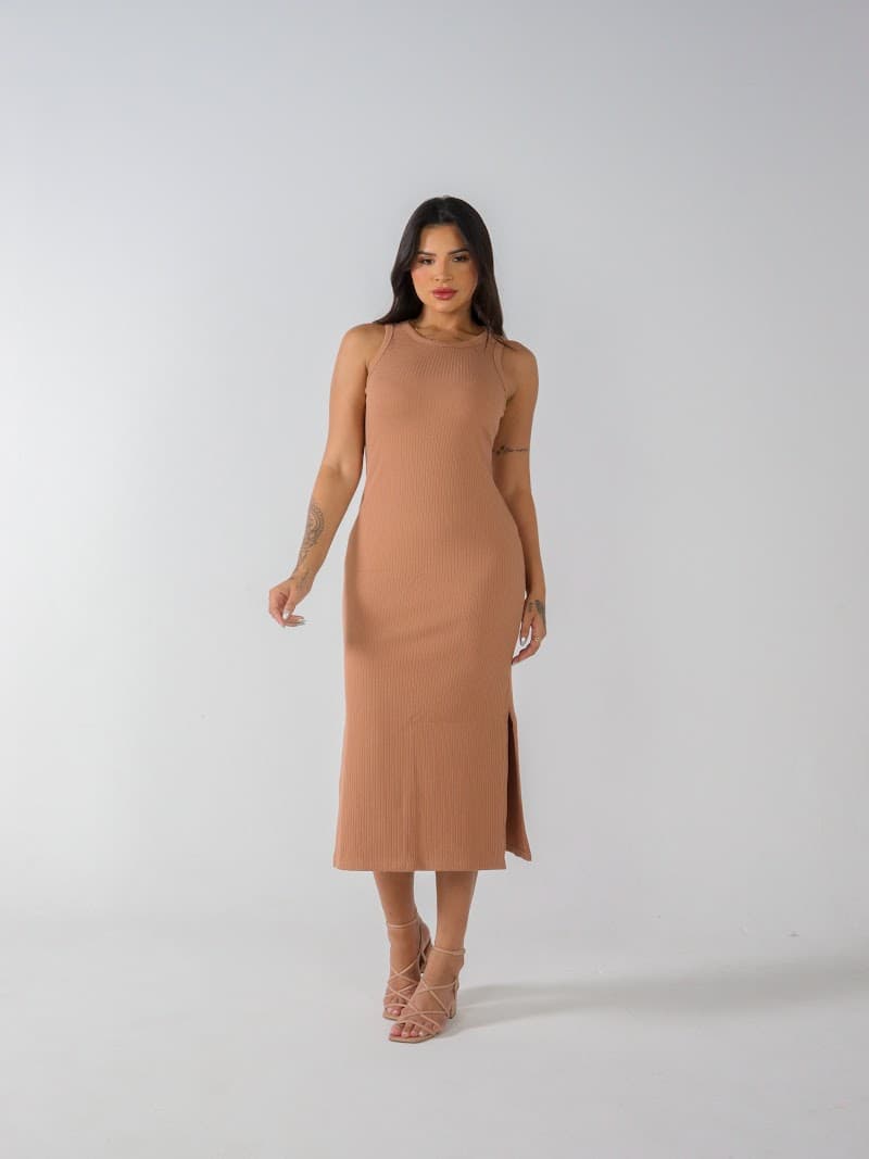 Vestido Canelado Sem Manga
